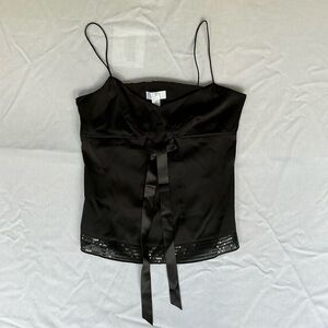 Ann Taylor Loft . Petites . Black Satin Camisole . Ribbon & Sequin Detail . 6P